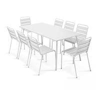 Table De Jardin Et 8 Chaises En Métal Blanc Blanc