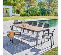 Table de jardin EVASION Effet bois Honey / Graphite 10 places - Aluminium traité époxy Hespéride