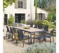 Table de jardin ÉVASION Effet bois Honey Graphite 12 places - Aluminium traité époxy, Lattes Hespéride