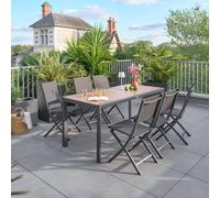 Hespéride Table de jardin Evasion rectangulaire alu 6 places effet bois Honey/Graphite