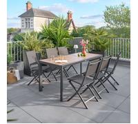 Table de jardin ""Évasion"" effet bois honey graphite 6 places lates en aluminium - Hespéride - Gris graphite