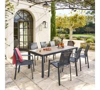 Table de jardin ÉVASION Effet bois Honey Graphite 8 places - Aluminium traité époxy, Lattes Hespéride