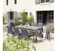 HESPERIDE - Table de Jardin Extensible Evasion Gris Graphite - 8 Places - Aluminium Antirouille Aluminium Effet Bois - Meuble d'Extérieur Rallonge
