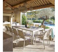 Table de jardin ""Évasion"" effet bois lin & argile 12 places lates en aluminium - Hespéride