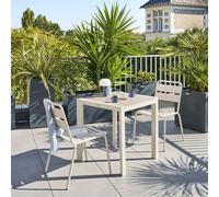 Hespéride Table de jardin Carrée Alu Evasion 2 places Effet bois Lin et Argile Multicolore