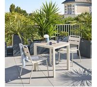 Table de jardin ""Évasion"" effet bois lin & argile 2 places lates en aluminium - Hespéride