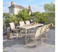 Table de jardin ""Évasion"" effet bois lin & argile 6 places lates en aluminium - Hespéride