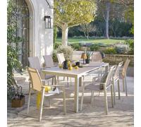Table de jardin extensible ""Évasion"" effet bois lin & argile 8 places lates en aluminium - Hespéride