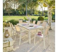 Hespéride - Table de Jardin évasion Effet Bois Lin et Argile 8 Places Lates en Aluminium