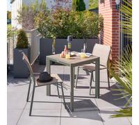 Hespéride – Table de jardin carrée Evasion – Alu – 2 places – Effet bois lin et laurier