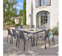 Hespéride – Table de jardin carrée extensible Evasion – Alu effet bois Honey/Graphite – 8/10 places