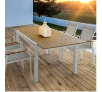 Table de jardin extensible - 140/200 cm - Aluminium blanc - Bois composite - 8 personnes
