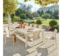 Table de jardin extensible ""Évasion"" effet bois lin & argile 14 places lates en aluminium - Hespéride