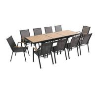 Table de jardin extensible 187/250 cm en aluminium et 10 chaises Savannah - Oviala