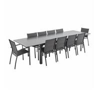 Table de jardin extensible aluminium + 10 assises - Odenton Anthracite - Grande table en aluminium 235/335cm avec rallonge et 10