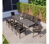 Table de jardin extensible aluminium 135/270cm + 10 fauteuils empilables textilène Gris Anthracite - LAZARE 10