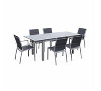 Table de jardin extensible aluminium + 6 assises - Chicago 210 Gris - Table en aluminium 150/210cm avec rallonge et 6 assises en