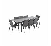 Table de jardin extensible aluminium + 8 assises - Chicago Anthracite/Gris taupe - Table en aluminium 175/245cm avec rallonge et 8
