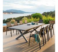Table de jardin extensible ""Axiome"" ardoise granitée 10 places en aluminium traité époxy - Hespéride