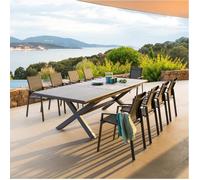 Table de jardin extensible ""Axiome"" ardoise granitée 10 places en aluminium traité époxy - Hespéride