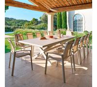 Table de jardin extensible AXIOME Effet bois Lin Argile 12 places - Aluminium traité époxy Hespéride