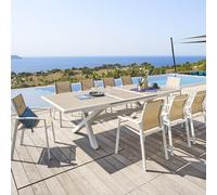 Table de jardin extensible ""Axiome"" en aluminium lin & blanc traité époxy 10 places - Hespéride