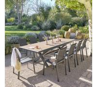 Table de jardin extensible ""Axiome"" effet bois honey graphite 10 places en aluminium - Hespéride - Gris graphite
