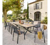Table de jardin extensible AXIOME Effet bois Noix Graphite 12 places - Aluminium traité époxy Hespéride