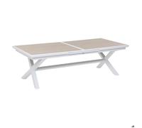 Table de jardin extensible ""Axiome"" en aluminium lin & argile traité époxy 12 places - Hespéride