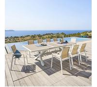 Table de jardin extensible ""Axiome"" en aluminium lin & blanc traité époxy 10 places - Hespéride