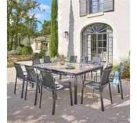 Hespéride – Table de jardin carrée extensible Evasion – Alu effet bois Honey/Graphite – 8/10 places