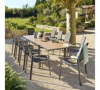 Table de jardin extensible coulissante ÉVASION Effet bois Honey Graphite 10 places - Aluminium traité époxy, Lattes Hespéride
