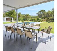 Hespéride Table jardin extensible Evasion Beige 10 places aluminium effet bois rallonge coulissante