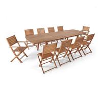 Table de jardin extensible en bois 200/300 cm et 10 chaises pliantes Canet - Oviala