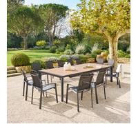 Table de jardin extensible ""Évasion"" effet bois honey & graphite 14 places lates en aluminium - Hespéride