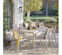Table de jardin extensible ""Évasion"" effet bois lin & argile 8 places lates en aluminium - Hespéride