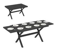 Outsunny Table de Jardin Extensible Aluminium Effet Bois - 154-214 cm Table de Repas Extérieure pour 8-10 Personnes - Structure X Robuste et Pieds Réglables pour Terrasse et Jardin, Gris Anthracite