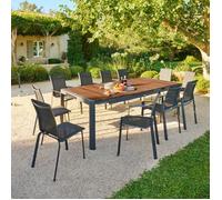 Table de jardin extensible ""Paradize"" Noyer & graphite 12 places en aluminium et acacia - Hespéride