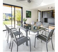 Table de jardin extensible ""Piazza"" anthracite & graphite 8 places en aluminium traité époxy - Hespéride