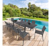 Table de jardin extensible PIAZZA Graphite 10 places - Aluminium traité époxy, Verre trempé Hespéride