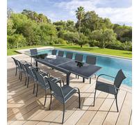 Table de jardin extensible PIAZZA Graphite 12 places - Aluminium traité époxy, Verre trempé Hespéride