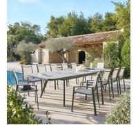 Table de jardin extensible ""Pulpy"" vert laurier & gris granite 12 places en aluminium verre et céramique - Hespéride