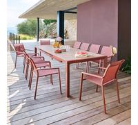Table de jardin extensible rectangulaire ÉVASION Effet bois Honey / Acajou 10 places - Aluminium traité époxy Hespéride