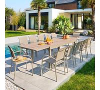 Table de jardin extensible rectangulaire PIAZZA Truffe / Café 12 places - Aluminium traité époxy, Verre trempé Hespéride