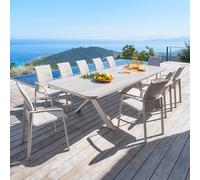 Table de jardin extensible rectangulaire VOLUPTY Beige ficelle / Argile 12 places - Aluminium traité époxy, Pierre frittée Hespéride
