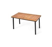 Table de cuisine Giantex table de jardin extérieur 140 x 75 x 76 cm, en bois d'acacia avec trou de parasol rectangulaire, cadre en acier pour 6-8 personnes