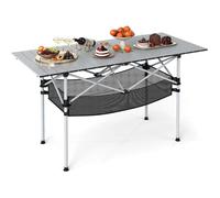 Table de Jardin Extérieur Pliante COSTWAY Plateau Roulable en Aluminium Panier Sac de Transport pour Camping Plage Pêche Argent