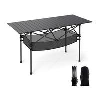 Table de Jardin Extérieur Pliante COSTWAY Plateau Roulable en Aluminium Panier Sac de Transport pour Camping Plage Pêche Noir