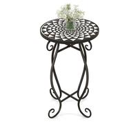 Table de Jardin Extérieur Ronde COSTWAY avec Plateau Mosaïque en Carreaux de Céramique, Table Basse d'Appoint pour Balcon