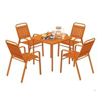 Outsunny – Salon de jardin 5 pièces – Table 80 cm, 4 chaises empilables, acier anti-rouille, orange